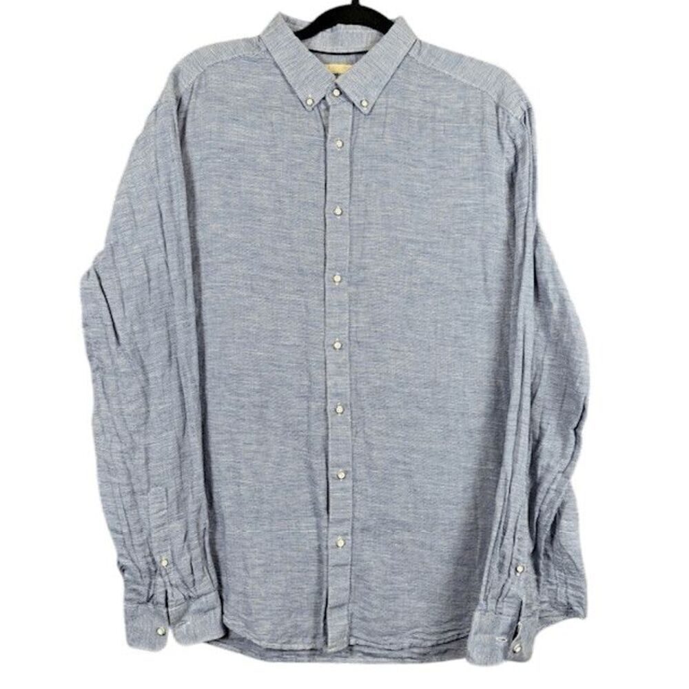 Reserved Linen Blend‎ Men's Button Front Shirt Blue White Gingham Size Large